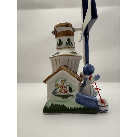 Delft Blue Handpainted Holland Souvenir Ceramic Windmill With Girl Shoe 5” - Picture 2 of 8